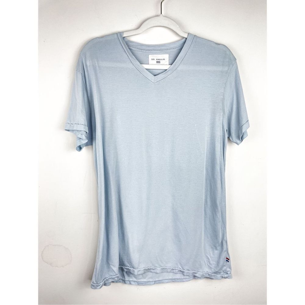 Anthropologie Sol Angeles Light Blue V Neck Basic Top Size M